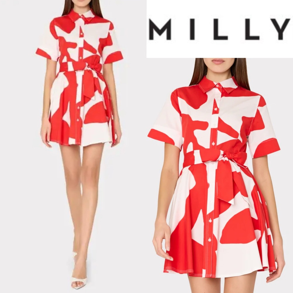 MILLY Grand Foliage Belted Cotton Poplin Shirtdress size 6
